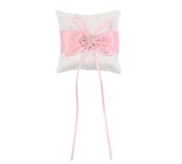 OSOLADY Almohada para Anillos de Boda Diseño Elegante y Lazo Rosa, Hecha de Satén y Poliéster, Fácil de Llevar para Ceremonia de Boda y Propuesta