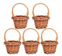 OSOLADY Cesta Pequeña de Ratán Tejida a Mano, Mini Cesta Multifunción para Decoración del Hogar y Bodas, Pack de 5 Piezas en Color Café, Adecuado para Fiestas y Organización de Escritorio