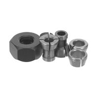 OSOLADY Juego de 6 pinzas de repuesto para fresadora, tuerca de bloqueo M17x1 y 5 tamaños de pinzas, mandril de sujeción de 6/6,35/8/9,52/10 mm para fresadoras de madera de mano y de sobremesa.