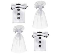 OSOLADY Juego de Decoración para Botellas de Vino de Boda 4 Piezas, Fundas para Botellas Estilo Traje de Novia y Novio, Tela Lavable y Reutilizable, Adorno Romántico para San Valentín