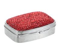 OSOLADY Pastillero con Diamantes de imitación Brillantes - Mini Estuche para Pastillas con Espejo para Bolso o Bolsillo - Organizador de medicamentos Ligero de 2 Compartimentos para Viajes, Color