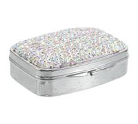 OSOLADY Pastillero con Diamantes de imitación Brillantes - Mini Estuche para Pastillas con Espejo para Bolso o Bolsillo - Organizador de medicamentos Ligero de 2 Compartimentos para Viajes