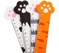 OSOLADY Regla de Madera Diseño de Pata de Gato 15cm para Estudiantes y Niños, Paquete de 4 Piezas, Portátil y Creativa para Uso Escolar y Dibujo