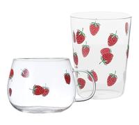 OSOLADY Set de 2 Tazas de Vidrio Diseño de Fresa, Capacidad Media, Reutilizables para Café y Bebidas Frías, Uso en Casa y Oficina, Vasos Estilo Decorativo
