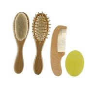 OSOLADY Set de 4 piezas de peine y cepillo de masaje para niños, madera de haya confiable y portátil, favorece el crecimiento del cabello, adecuado para uso en casa y exterior