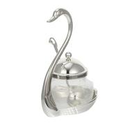 OSOLADY Tarro de Condimentos Swan con Cuchara y Estante en Forma de Cisne, de Vidrio y Aleación de Zinc, Fácil de Limpiar y Operar para Cocina y Decoración del Hogar