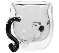 OSOLADY Taza de Vidrio Doble Pared Forma de Gato Negro, Aislamiento Térmico para Mantener Bebidas Calientes o Frías, Asa de Silicona, Adecuado para Oficina y Hogar