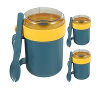 OSOLADY Tazas para Fideos y Sopas, Set de 3 Recipientes de 500 Ml Tapa y Cuchara, Plástico Resistente Azul, para Microondas y Comidas Rápidas