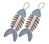 OSOLADY Termómetro Colgante, Termómetro Náutico Vintage, Diseño de Espina de Pescado, Madera, 2 Piezas, Decoración para Pasillo de Hotel e Interiores