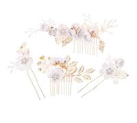 OSOLADY Tocado de Novia Romántico 4 Piezas de Peineta de Flores en Aleación y Tejido, Accesorios Prácticos y Elegantes para Boda y Ocasión Especial