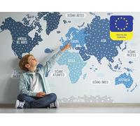 osomhome - Pegatinas Infantiles Pared: Mapa Mundi Pared Grande - *Español* [150x100cm] Colores pastel azul | Mapamundi, Mapa Del Mundo Pared, World Map, Mapa Mundo Mural | os5015