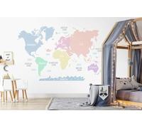 osomhome - Pegatinas Infantiles Pared: Mapa Mundi Pared Grande - *Español* [150x100cm] Colores pastel coloreados | Mapamundi, Mapa Del Mundo Pared, World Map, Mapa Mundo Mural | os5020