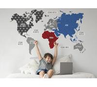 Osomhome - Pegatinas Infantiles Pared: Mapa Mundi Pared Grande - *Español* [150x100cm] Superhéroes Azul-Rojo-Negro | Mapamundi, Mapa del Mundo Pared, World Map, Mapa Mundo Mural | os5065