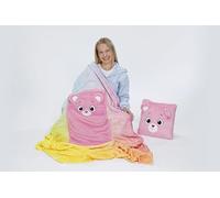Osos Amorosos Hurrabärchi 62816 - Cojín y Manta 2 en 1, 165 x 140 cm (cojín 35 x 35 cm), Rosa,cojín de Viaje Suave en Forro Polar Coral Convertible en Manta cálida para niños y Adultos