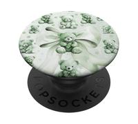 Osos de Peluche Verdes Divertidos sosteniendo un corazón súper Lindo del Lazo del Amor PopSockets PopGrip Adhesivo