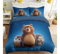 Osos marrones Búhos Erizos Funda Edredon Anime Fantasía Ilustración Animales del bosque Naturaleza Funda Nordica Suave Azul real No Necesita Planchado, 150 x 220 Funda de edredon für Niños & Niñas