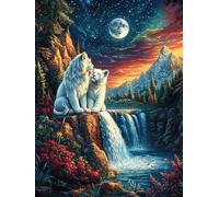 Osos polares junto a una cascada bajo la luna Rompecabezas 1000 Piezas Cartón Resistente Para Toda La Familia Vida silvestre y mascotas Desconectar Estrés Ocio Creativo En Casa Mejor Valorado Regalo P