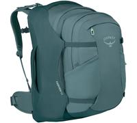La Osprey Farpoint 55 es la compañera perfecta para viajeros aventureros que buscan comodidad ligera y espaciosa. Fabricada con nylon reciclado duradero y un revestimiento sin PFC, esta mochila de via