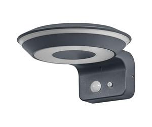 OSRAM Aplique solar ENDURA Style Glow, dos anillos de luz controlables por separado, luz blanca cálida (3000K), sensor integrado, utilizable sin alimentación, protección IP44, gris oscuro