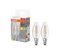 OSRAM Lámpara LED base CLASSIC B FIL 40 con casquillo E14, forma de mini vela, paquete doble, 4W, 470lm, 2700K, luz blanca cálida, baja emisión de calor, larga vida, optimo consumo de energía