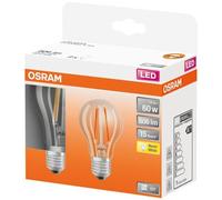 OSRAM Bombilla LED clásica en forma de bombilla, repuesto de 60 W, E27, forma A, 2700 K, blanco cálido, cristal transparente, 2 unidades