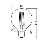 OSRAM en forma clásica de globo, con filamento LED decorativo, A, E27, 5 W, 1055 lm, 4000 K, blanco frío. Sin calentar, 100% luz inmediatamente. Parpadeo bajo.