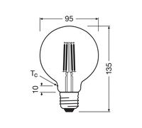 OSRAM Bombilla LED con filamento Globo G95 E27 3.8W 2,700K EC:EPREL:1838153