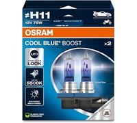 OSRAM COOL BLUE® BOOST, H11, lámparas halógenas para faros delanteros, hasta 5500K, caja plegable colgante (2 lámparas), solo para uso todoterreno