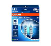 OSRAM COOL BLUE INTENSE H1, +100% más de brillo, hasta 5.000K, lámpara de faro halógena, aspecto LED, caja plegable colgante (2 lámparas)