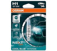 OSRAM COOL BLUE INTENSE H1, +100% más de brillo, hasta 5000 K, lámpara de faro halógena, aspecto LED, blister único (1 lámpara)