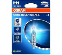 OSRAM COOL BLUE® INTENSE H1, +100% más de brillo, hasta 5000K, lámpara de faro halógena, apariencia LED, Blíster único (1 lámpara)