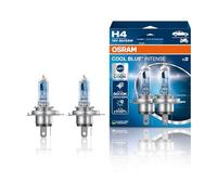 OSRAM COOL BLUE INTENSE H4, +100% más de brillo, hasta 5.000K, lámpara de faro halógena, aspecto LED, caja plegable colgante (2 lámparas)