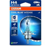 OSRAM COOL BLUE INTENSE H4, +100% más de brillo, hasta 5000K, lámpara de faro halógena, apariencia LED, Blíster único (1 lámpara)