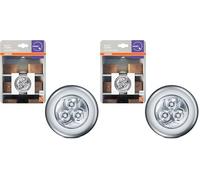 OSRAM DOT-it CLASSIC luz LED con pilas, plateada, de plástico, IP20, para armario, cocina y como luz nocturna (Paquete de 2)