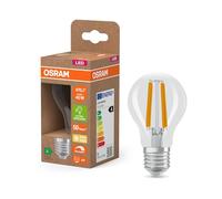 OSRAM Energy Class LED-Lampe in klassischer Kolbenform, 2.2 W / 470 lm, EEK A, warmweißes Licht (2700 K), CRI 80, aus klarfarbenem bleifreiem Glas, E27 Sockel, IP20, 60 mm Durchmesser, dimmbar.