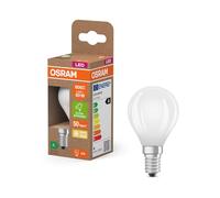 OSRAM Energy Class LED-Lampe in klassischer Miniballform, 3.8 W / 806 lm, EEK A, warmweißes Licht (2700 K), CRI 80, aus gefrostetem bleifreiem Glas, E14 Sockel, IP20, 45 mm Durchmesser.
