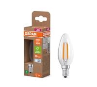 OSRAM Energy Class LED-Lampe in klassischer Minikerzenform, 3.8 W / 806 lm, EEK A, kaltweißes Licht (4000 K), CRI 80, aus klarfarbenem bleifreiem Glas, E14 Sockel, IP20, 35 mm Durchmesser.