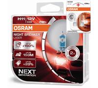 OSRAM NIGHT BREAKER LASER H11, +150% más de luz, lámpara halógena para faros, 64211NL-HCB, coche de 12 V, caja dúo (2 lámparas)