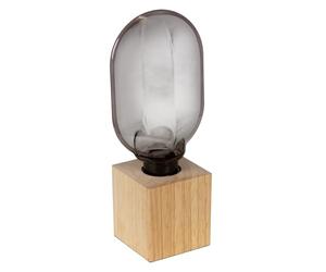 OSRAM Lámpara de mesa decoración madera, 24,5 cm de alto, blanco cálido confort, 1800 K, madera de árbol del caucho, E27, LED reemplazable