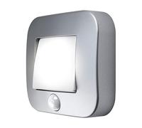 OSRAM Lámpara de noche para pasillos NIGHTLUX, color plata, IP54, sensor de movimiento, funciona con pilas, luz blanca fría, 4000 K, ideal para pasillos y zonas de entrada.