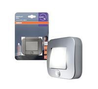 OSRAM Lámpara de noche para pasillos NIGHTLUX, color plata, IP54, sensor de movimiento, funciona con pilas, luz blanca fría, 4000 K, ideal para pasillos y zonas de entrada.
