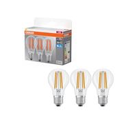 OSRAM Lámpara LED Base clásica Forma de bombilla E27 11W 6500K transparente | LED Base Classic A 100 Filament, LED Lamps, Claro, 60 mm dia, 10000 h, Paquete de 3