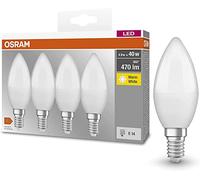 Osram Lámpara LED Base Classic B, en forma de vela con casquillo E14, no regulable, reemplaza 5.0W = 40 vatios, mate, blanco cálido - 2700 Kelvin, paquete de 4