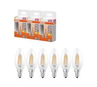 OSRAM Lámpara LED forma de vela estrella, filamento B40, 2700 K blanco cálido, 3,4 W, E14, transparente, 470 lm, 15.000 h, para lámparas de araña, luminarias decorativas,3-Pack