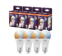 OSRAM Lámpara LED inteligente A60, forma de bombilla E27, 9 W, ZigBee 3.0, blanco ajustable 2700-6500 K, regulable, Alexa, Asistente de Google,4-Pack