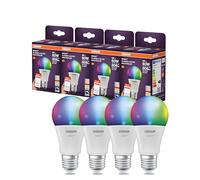 OSRAM Lámpara LED inteligente A60, forma de bombilla E27, 9 W, ZigBee 3.0, RGBW, 16 millones de colores, regulable, control mediante aplicación, Alexa.,4-Pack