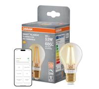 OSRAM Lámpara LED SMART+, A53, 6 W, 2400 K, E27, con forma de bombilla, filamento, dorada, regulable, controlable mediante aplicación o voz, compatible con sistemas Matter