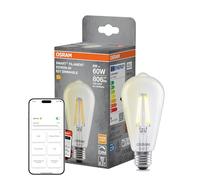 OSRAM Lámpara LED SMART+ Edison, forma de bombilla E27, óptica de filamento, blanco cálido 2700 K, regulable, control mediante aplicación, compatible con Alexa y Google