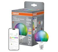 OSRAM Lámpara LED SMART+ Matter G95 Forma de globo 14W E27 RGBW, regulable, controlable mediante aplicación y comando de voz, compatible con Alexa, Google, Apple, WiFi