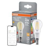 OSRAM Lámpara LED SMART+, P40, 4 W, 2700 K, E14, forma de vela, filamento, transparente, regulable, controlable mediante aplicación o voz, compatible con Matter.
